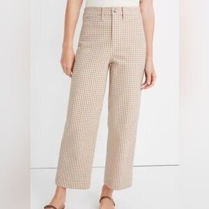 Madewell Gingham Wide-Leg Cropped Pants in Cream & Tan